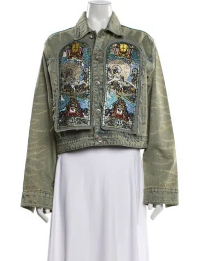 Pre-owned Who Decides War Graphic Print Denim Jacket In Green