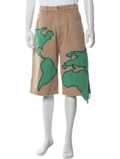 Pre-owned Who Decides War Graphic Print Denim Shorts In Neutral