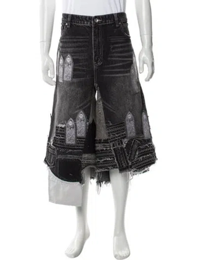 Pre-owned Who Decides War Graphic Print Denim Shorts W/ Tags In Gray