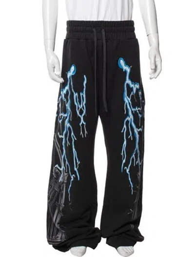 Pre-owned Who Decides War Graphic Print Embroidered Accent Lounge Bottoms In Black