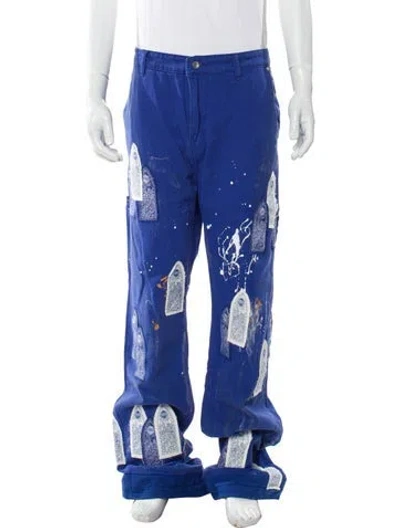 Pre-owned Who Decides War Graphic Print Pants In Blue