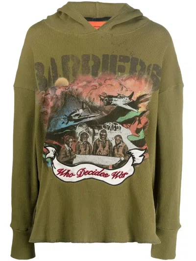 Who Decides War Graphic-print Raw-hem Hoodie In Green