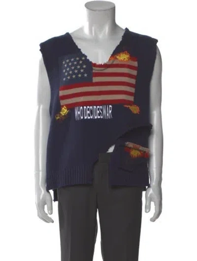 Pre-owned Who Decides War Graphic Print V-neck Sweater Vest In Blue