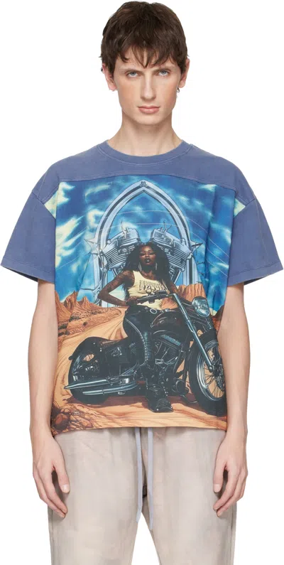 Who Decides War Gray Biker Jersey T-shirt In Blue