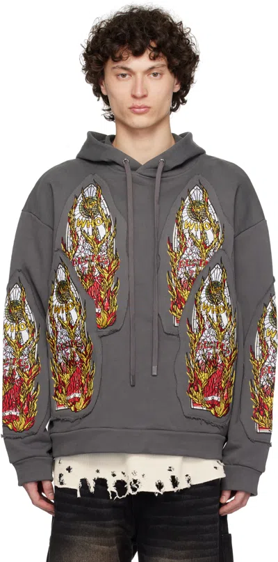 Who Decides War Gray Flame Glass Embroidered Hoodie In Vintage Grey