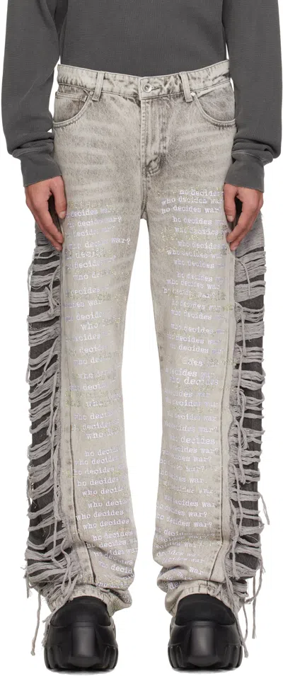 Who Decides War Gray Ultra Flare Scripture Jeans In Vintage Grey