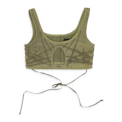WHO DECIDES WAR GREEN BONDAGE LEATHER CROP TOP