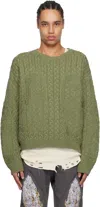Who Decides War Green Lagoon Cable Knit Sweater In Olive