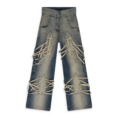Who Decides War Indigo Laced Stained Wide-leg Jeans In Blue