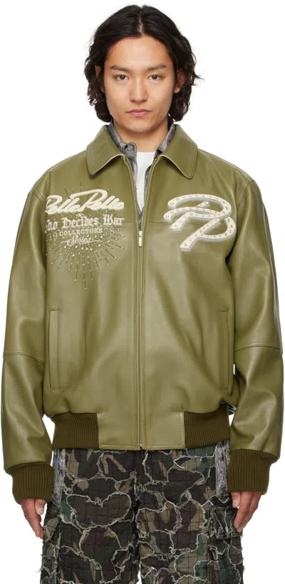 Who Decides War Khaki Pelle Pelle Edition 'greatest Of All Time' Leather Jacket In Olive