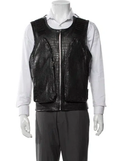 Pre-owned Who Decides War Leather Animal Print Vest In Black