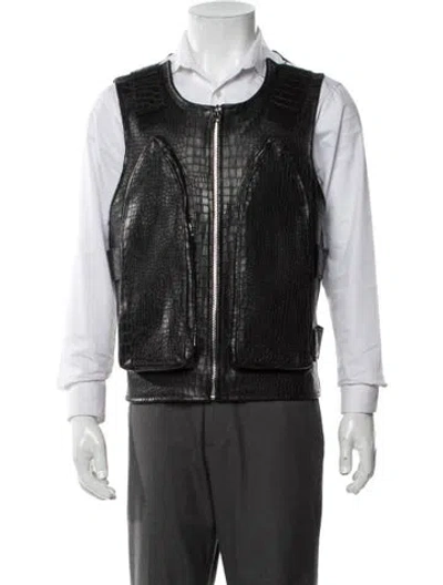 Pre-owned Who Decides War Leather Animal Print Vest W/ Tags In Black