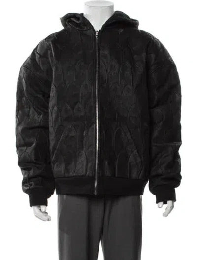 Pre-owned Who Decides War Leather Patterned Bomber Jacket W/ Tags In Black