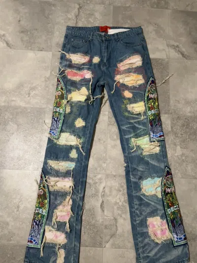 Pre-owned Who Decides War Lightwash Roygbiv Patch Fusion Denim In Navy