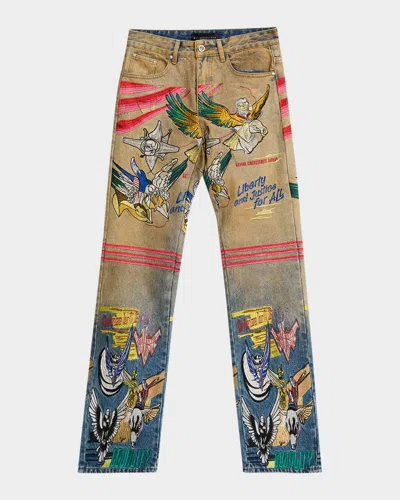 WHO DECIDES WAR MEN'S EMBROIDERED LIBERTY DENIM SLIM FIT JEANS