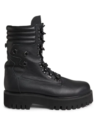 Who Decides War Men's Field Leather Lace-up Platform Boots In Black