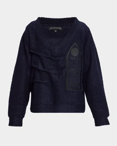 Who Decides War Navy Gathered Collegiate Sweater In Indigo