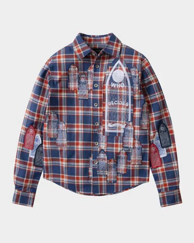 WHO DECIDES WAR MEN'S GLORY EMBROIDERED-PATCH FLANNEL SHIRT