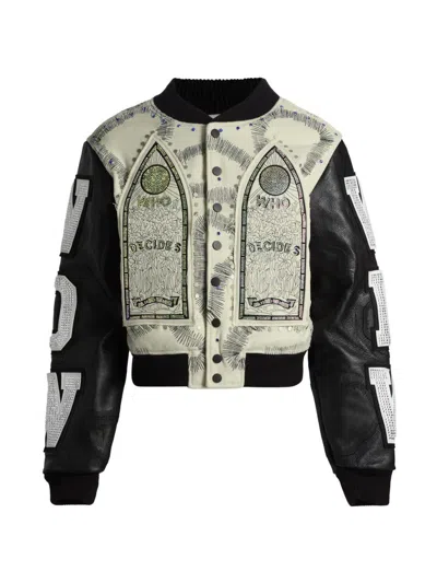 WHO DECIDES WAR MEN'S HARDWARE CATHEDRAL VARSITY JACKET