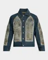 Who Decides War Men's Mechanic Embroidered Patchwork Trucker Jacket In Blue