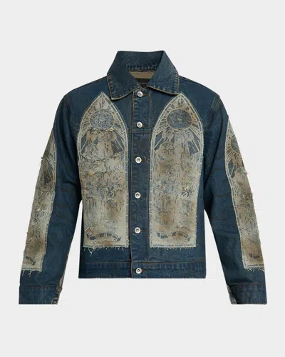 Who Decides War Men's Mechanic Embroidered Patchwork Trucker Jacket In Blue