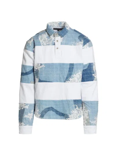 Who Decides War Men's Merged Rugby Denim Quilted Long-sleeve Polo In Sky