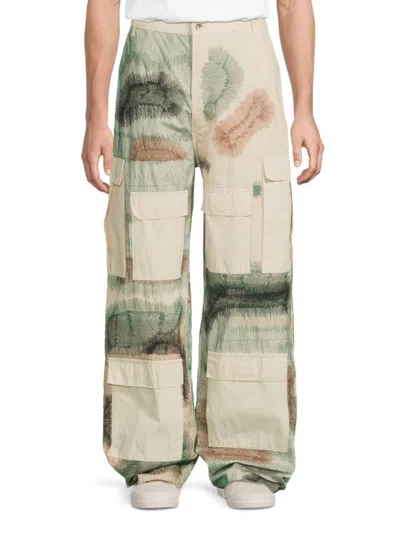 Who Decides War Men's Printed Cotton Cargo Pants In Ivory