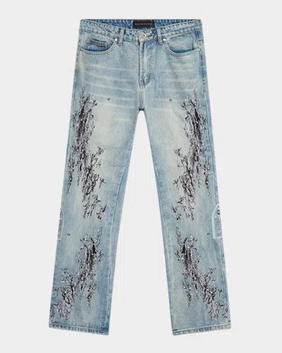 WHO DECIDES WAR MEN'S SCRATCHED DENIM JEANS