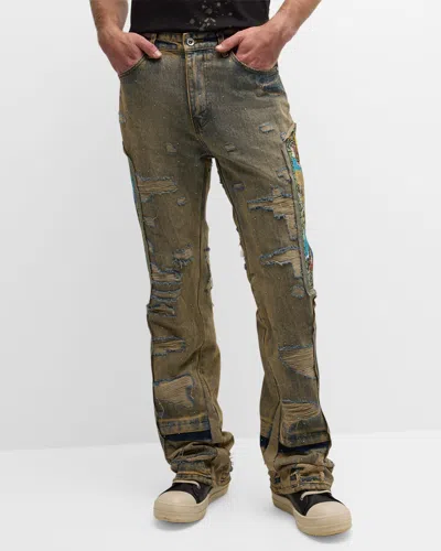 Who Decides War Men's Unfurled Crystal-embellished Jeans In Green