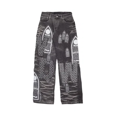 Pre-owned Who Decides War Motif Patched Denim 'vintage Grey' | Men's Size 36