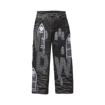 Pre-owned Who Decides War Motif Patched Jeans 'vintage Grey' | Men's Size 30