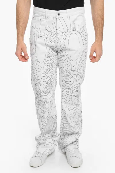 Pre-owned Who Decides War Mrdr Brvdo All-over Embroidered Duality Jeans In White