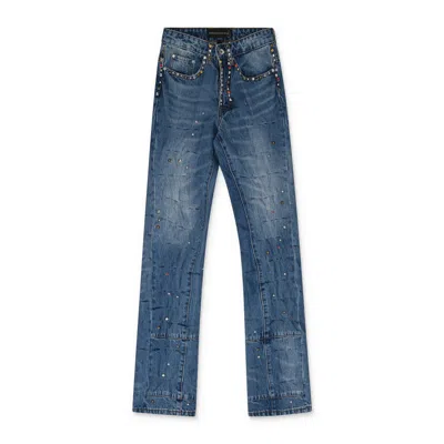 Who Decides War Multicolor Stud Cinched Straight-fit Jeans In Blue