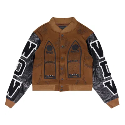 Pre-owned Who Decides War Namesake Varsity Jacket 'brown' | Women's Size Xxl