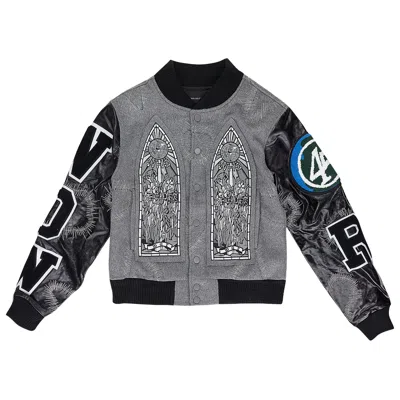 Pre-owned Who Decides War Namesake Varsity Jacket 'grey' | Men's Size M In Gray