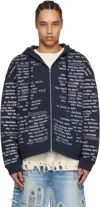 Who Decides War Navy Wdw Scripture Zipper Hoodie In Indigo