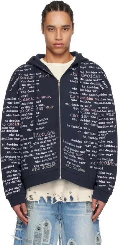 Who Decides War Navy Wdw Scripture Zipper Hoodie In Indigo