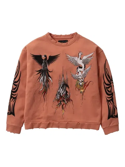 Who Decides War Nefarious Winged Crew-neck Sweatshirt In Orange