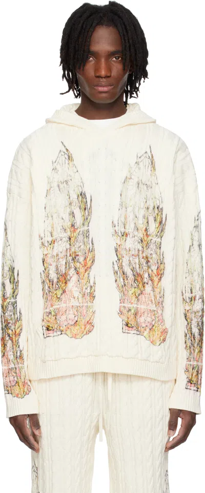 Who Decides War Off-white Flame Glass Cable Knit Hoodie In Cream