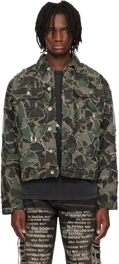Who Decides War Khaki Camo Trucker Jacket In Olive