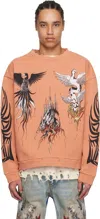 Who Decides War Orange Nefarious Winged Crewneck Sweater In Crimson
