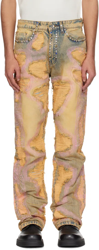 Who Decides War Orange Stud Distressed Jeans In Sky
