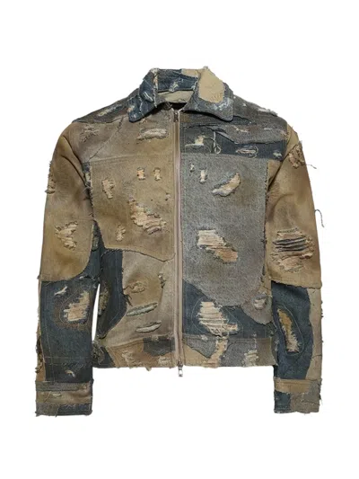 Who Decides War Patchwork Distressed Trucker Denim Jacket In Brown