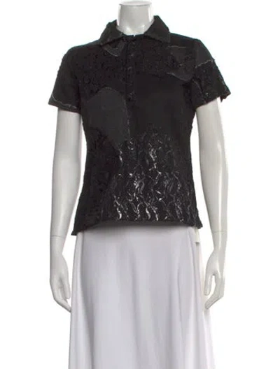 Pre-owned Who Decides War Patterned Short Sleeve Button-up Top In Black