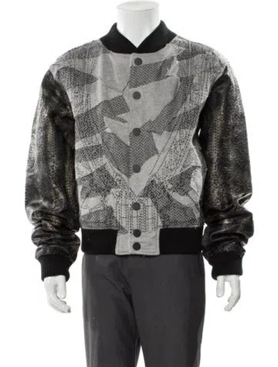 Pre-owned Who Decides War Printed Bomber Jacket W/ Tags In Gray
