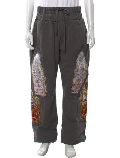 Pre-owned Who Decides War Printed Embroidered Accent Lounge Bottoms In Gray