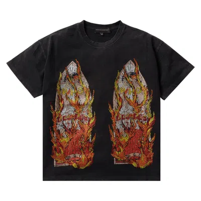 Pre-owned Who Decides War Rhinestone Flame Glass Jersey T-shirt 'coal' | Black | Men's Size Xl