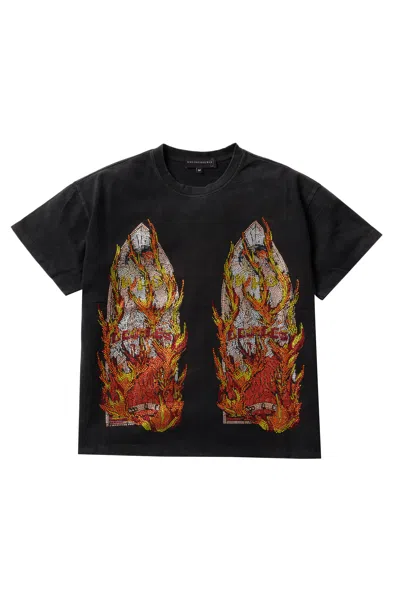 Who Decides War Rhinestone Flame Glass Jersey T-shirts In Black
