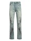 Who Decides War Blue Scratched Denim Jeans In 蓝色