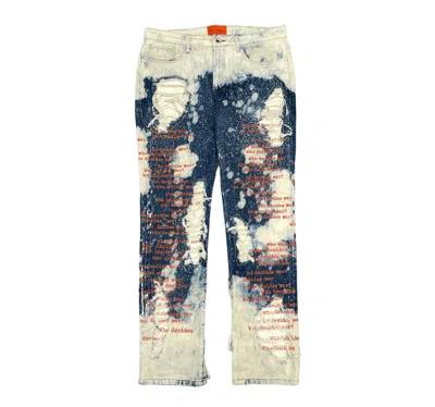 Pre-owned Who Decides War Scripture Bleached Jeans Indigo In Blue